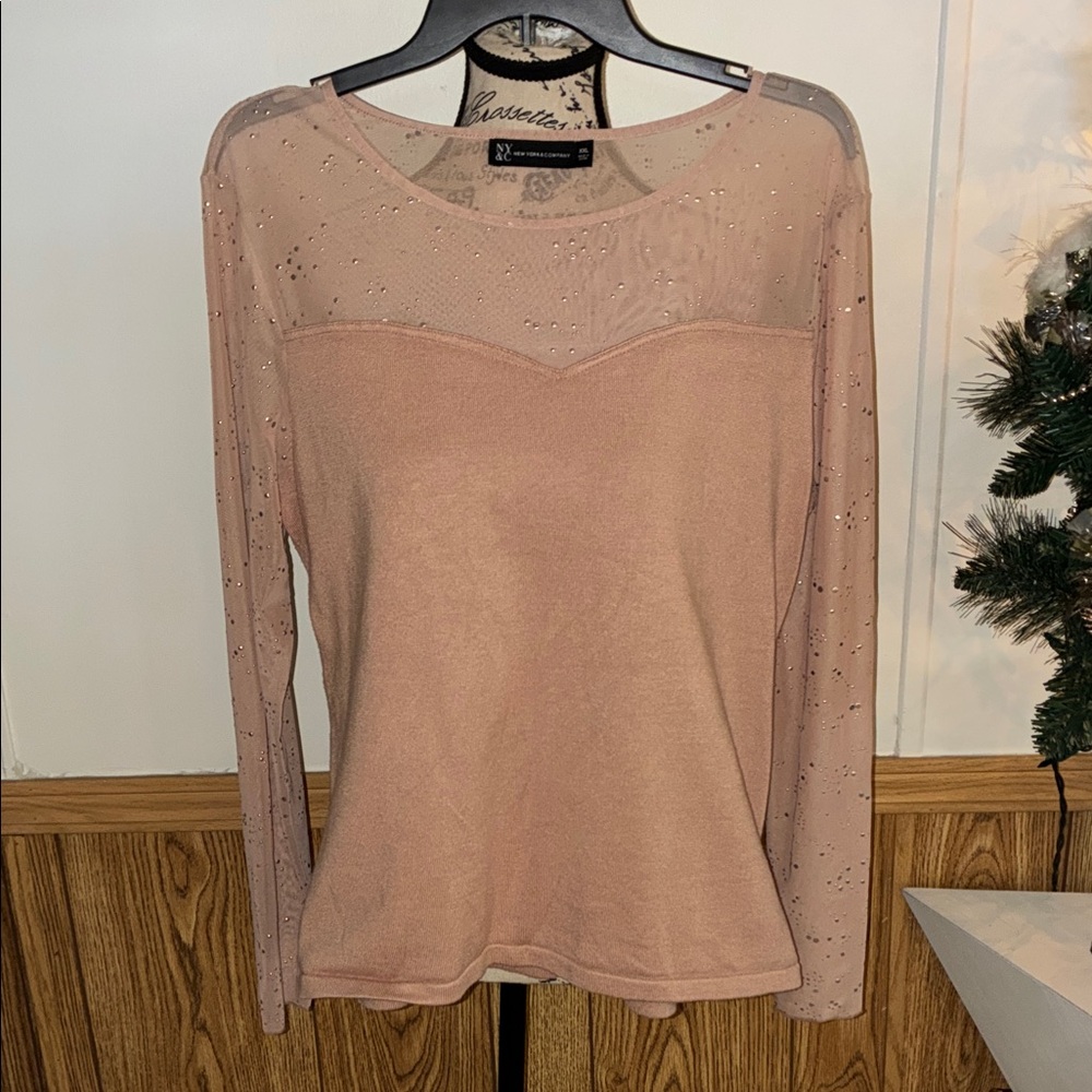 New York & Company Pink Sheer Blouse plus XXL nwot